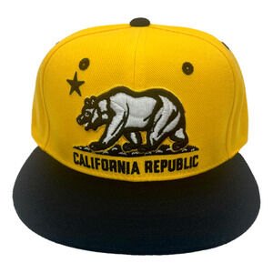 Gold/Black California Republic Cali Bear Flag Flat Bill Snapback Cap Hat